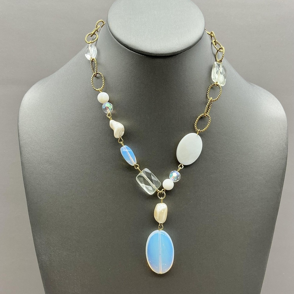 Cookie Lee Necklace Gold Tone Multicolor Blue Oval Pendant Statement Jewelry